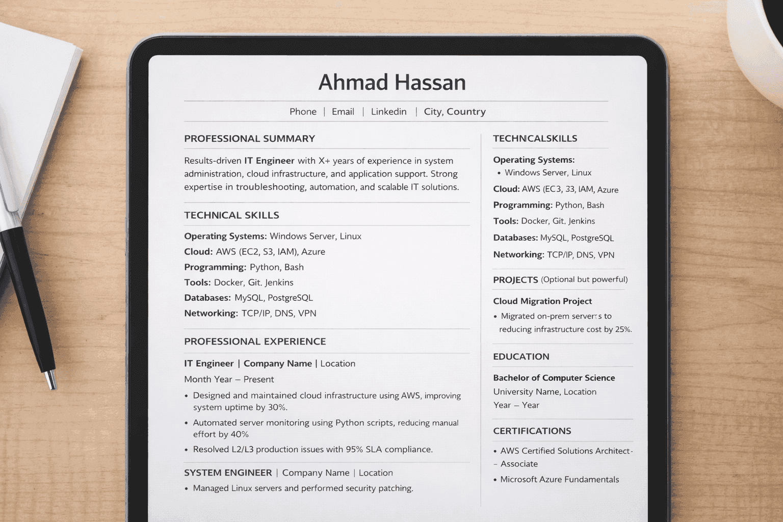 ATS-Friendly Resume Format for IT Engineers in 2026