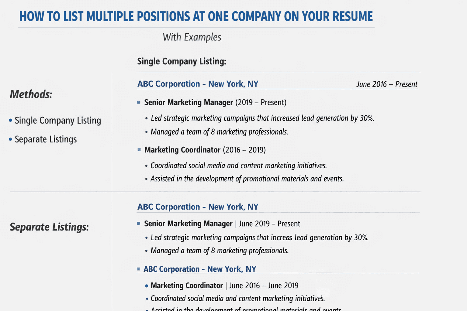 How to List Multiple Positions at One Company on Your Resume (With Examples)