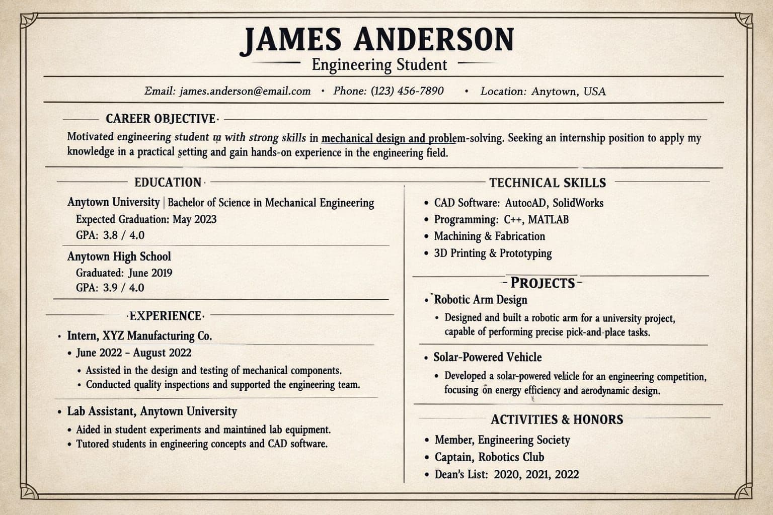 Resume Format for Engineering Students - Skills, Projects & ATS Tips