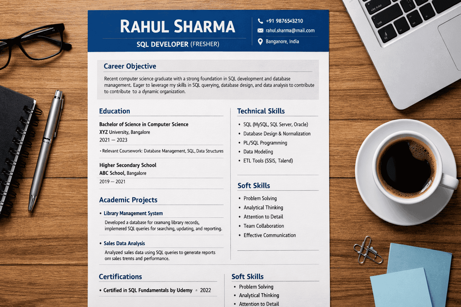 SQL Developer Resume for Freshers That Gets Interviews